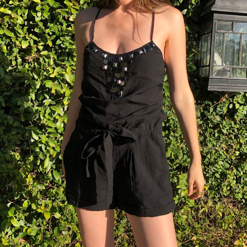BCBG Embellished Black Romper